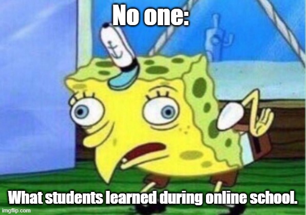 Mocking Spongebob Meme | No one:; What students learned during online school. | image tagged in memes,mocking spongebob | made w/ Imgflip meme maker