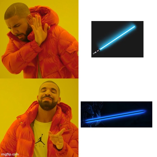 Black core lightsabers are so awesome | image tagged in memes,drake hotline bling,jedi,lightsaber | made w/ Imgflip meme maker