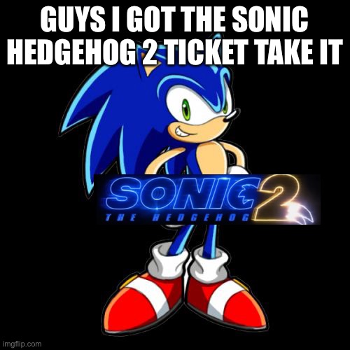 You're Too Slow Sonic | GUYS I GOT THE SONIC HEDGEHOG 2 TICKET TAKE IT | image tagged in memes,you're too slow sonic | made w/ Imgflip meme maker