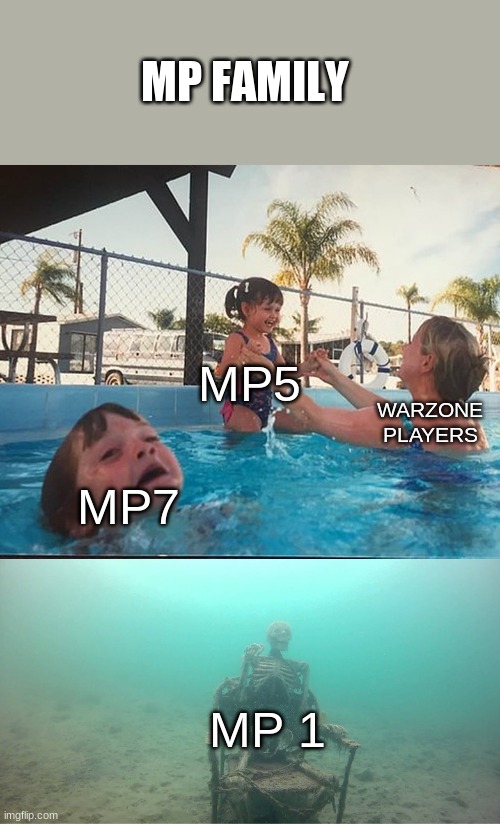 Mother Ignoring Kid Drowning In A Pool | MP FAMILY; MP5; WARZONE PLAYERS; MP7; MP 1 | image tagged in mother ignoring kid drowning in a pool | made w/ Imgflip meme maker