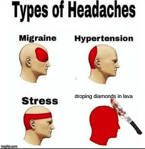 Types of Headaches meme | droping diamonds in lava | image tagged in types of headaches meme | made w/ Imgflip meme maker