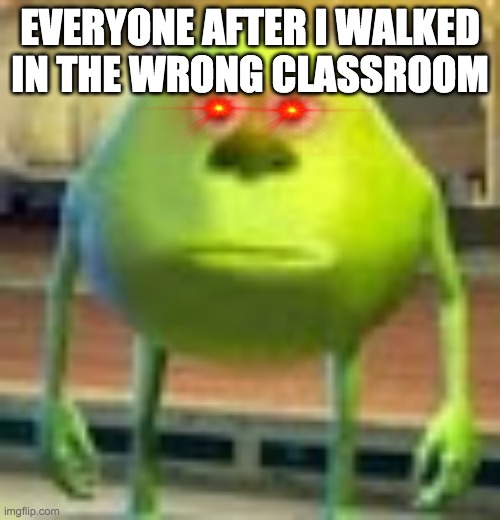 Sully Wazowski | EVERYONE AFTER I WALKED IN THE WRONG CLASSROOM | image tagged in sully wazowski | made w/ Imgflip meme maker