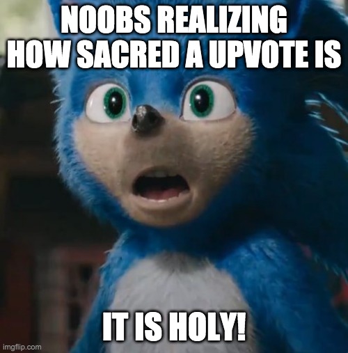 Sonic Movie | NOOBS REALIZING HOW SACRED A UPVOTE IS; IT IS HOLY! | image tagged in sonic movie | made w/ Imgflip meme maker