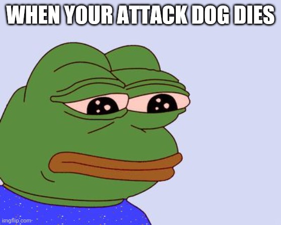 Peep sad | WHEN YOUR ATTACK DOG DIES | image tagged in pepe the frog | made w/ Imgflip meme maker