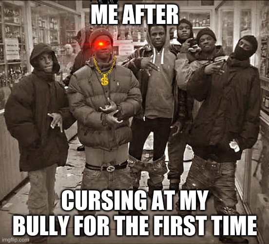 lol | ME AFTER; CURSING AT MY BULLY FOR THE FIRST TIME | image tagged in all my homies hate | made w/ Imgflip meme maker