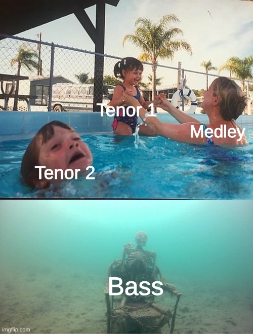 Bit o' a choir joke | Tenor 1; Medley; Tenor 2; Bass | image tagged in mother ignoring kid drowning in a pool | made w/ Imgflip meme maker