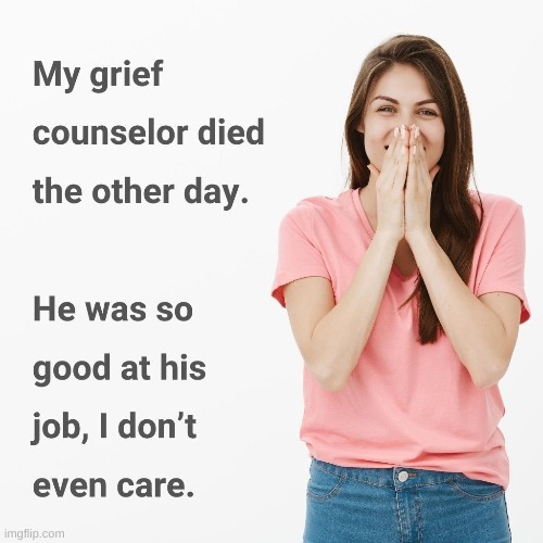 MY GRIEF COUNSELOR IS THE BEST | image tagged in grief,counseling | made w/ Imgflip meme maker