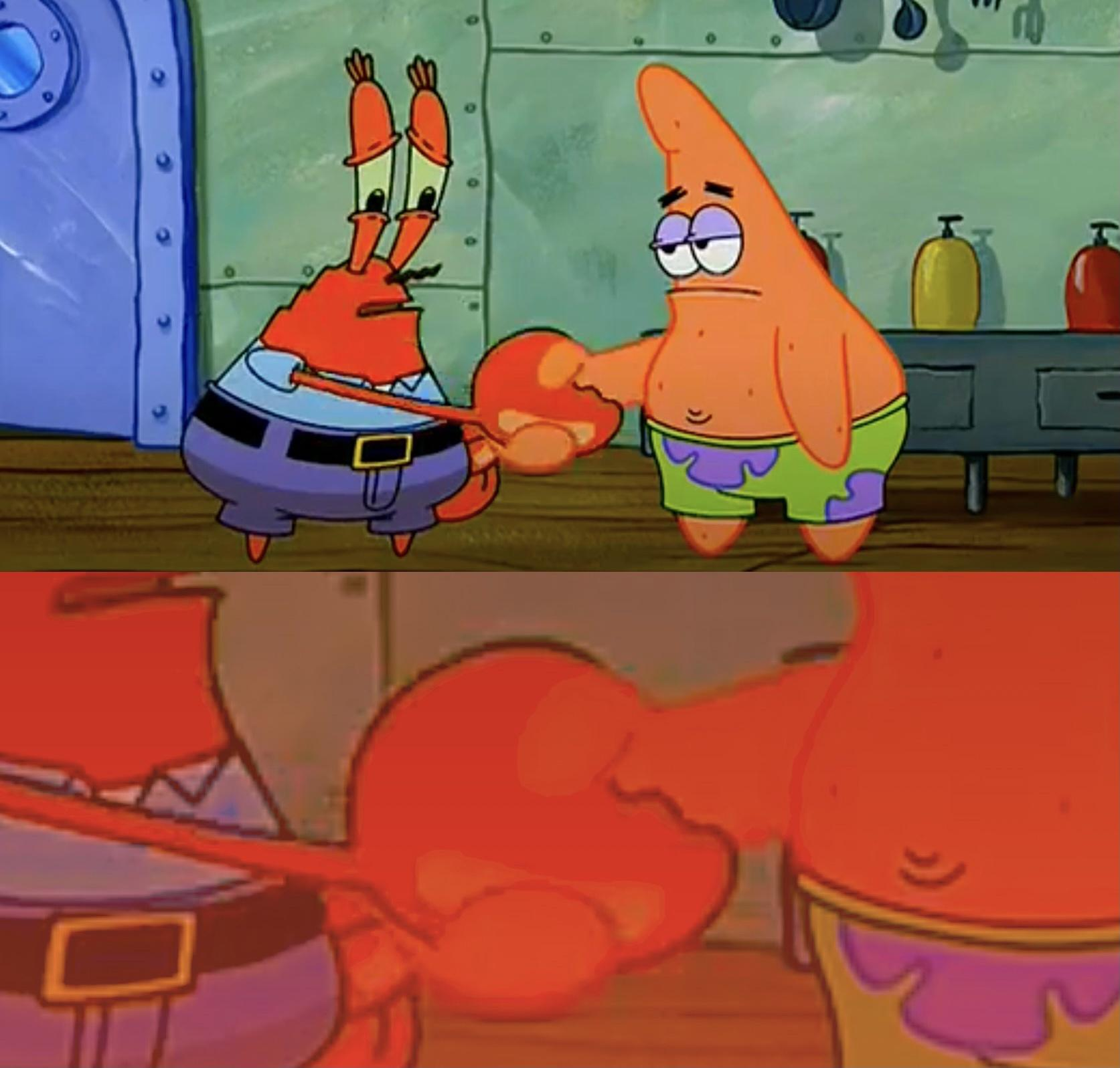Patrick and Mr Krabs handshake Blank Meme Template. 