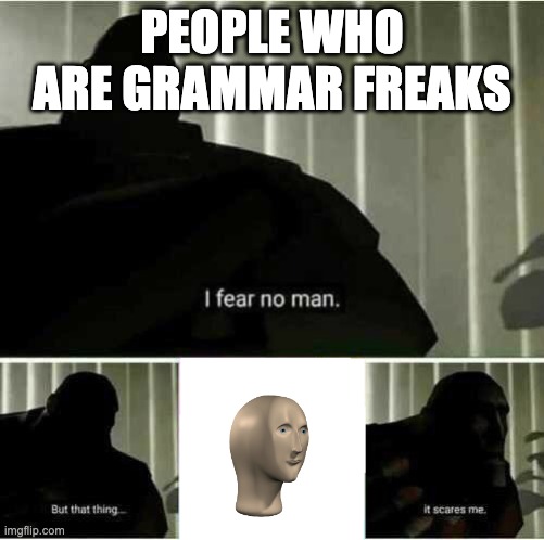 smorts |  PEOPLE WHO ARE GRAMMAR FREAKS | image tagged in i fear no man | made w/ Imgflip meme maker