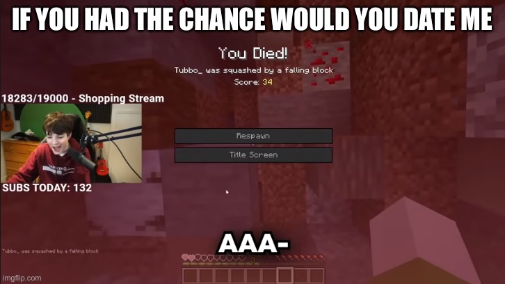IF YOU HAD THE CHANCE WOULD YOU DATE ME | image tagged in tubbo aaa | made w/ Imgflip meme maker