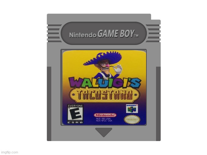 Waluigi's taco stand gameboy | image tagged in blank gameboy cartridge | made w/ Imgflip meme maker