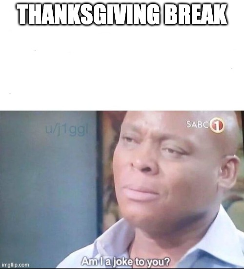 am I a joke to you | THANKSGIVING BREAK | image tagged in am i a joke to you | made w/ Imgflip meme maker