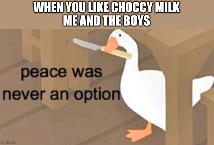 Untitled Goose Peace Was Never an Option | WHEN YOU LIKE CHOCCY MILK
ME AND THE BOYS | image tagged in untitled goose peace was never an option | made w/ Imgflip meme maker