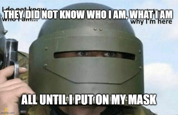 Heisters be like | THEY DID NOT KNOW WHO I AM, WHAT I AM; ALL UNTIL I PUT ON MY MASK | image tagged in memes | made w/ Imgflip meme maker