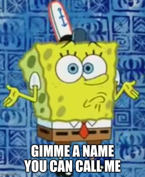 bc y e s | GIMME A NAME YOU CAN CALL ME | image tagged in spongebob shrug | made w/ Imgflip meme maker
