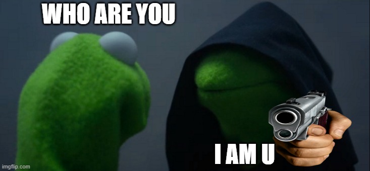 idk what i was doin | WHO ARE YOU; I AM U | image tagged in memes,evil kermit | made w/ Imgflip meme maker
