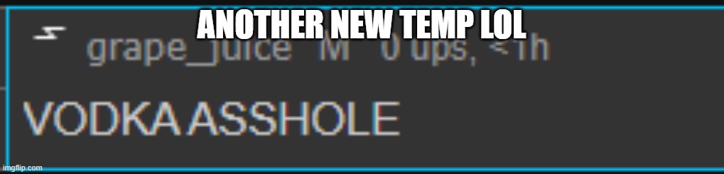 vodka asshole | ANOTHER NEW TEMP LOL | image tagged in vodka asshole | made w/ Imgflip meme maker