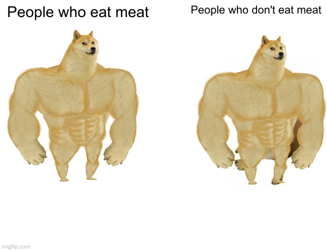 Buff Doge vs. Cheems | People who eat meat; People who don't eat meat | image tagged in memes,buff doge vs cheems | made w/ Imgflip meme maker