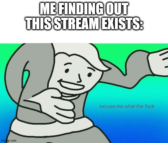 Excuse me, what the fuck | ME FINDING OUT THIS STREAM EXISTS: | image tagged in excuse me what the fuck | made w/ Imgflip meme maker