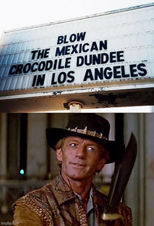 Crocodile Dundee sign | image tagged in crocodile dundee knife,design fails,signs,funny,memes,hold up | made w/ Imgflip meme maker