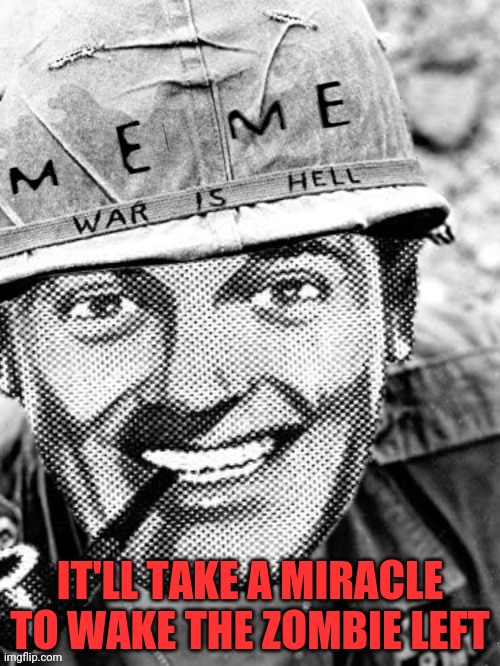 Meme War | IT'LL TAKE A MIRACLE TO WAKE THE ZOMBIE LEFT | image tagged in meme war | made w/ Imgflip meme maker