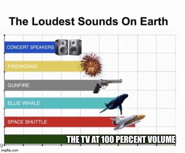 Duh | THE TV AT 100 PERCENT VOLUME | image tagged in the loudest sounds on earth | made w/ Imgflip meme maker