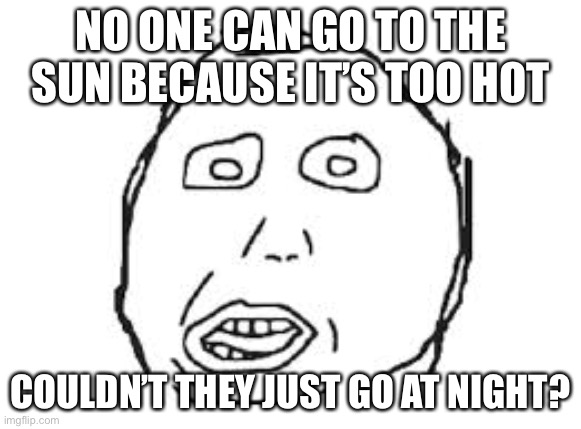 Some Idiot | NO ONE CAN GO TO THE SUN BECAUSE IT’S TOO HOT; COULDN’T THEY JUST GO AT NIGHT? | image tagged in herp | made w/ Imgflip meme maker