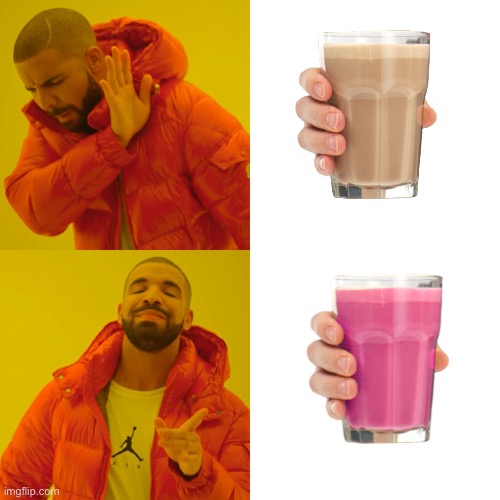 The fall of choccy milk | image tagged in memes,drake hotline bling,choccy milk,straby milk | made w/ Imgflip meme maker