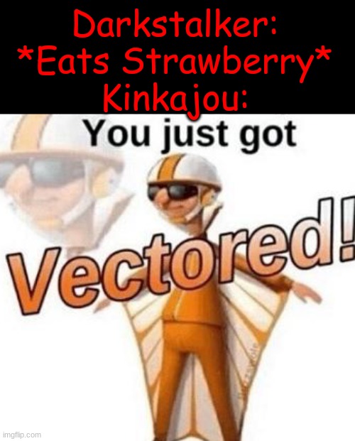 Get Vectored!!!!!!!!!!!1111 | Darkstalker: *Eats Strawberry*
Kinkajou: | image tagged in you just got vectored,wings of fire | made w/ Imgflip meme maker