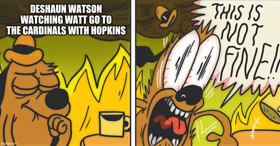 This is not fine | DESHAUN WATSON WATCHING WATT GO TO THE CARDINALS WITH HOPKINS | image tagged in this is not fine | made w/ Imgflip meme maker