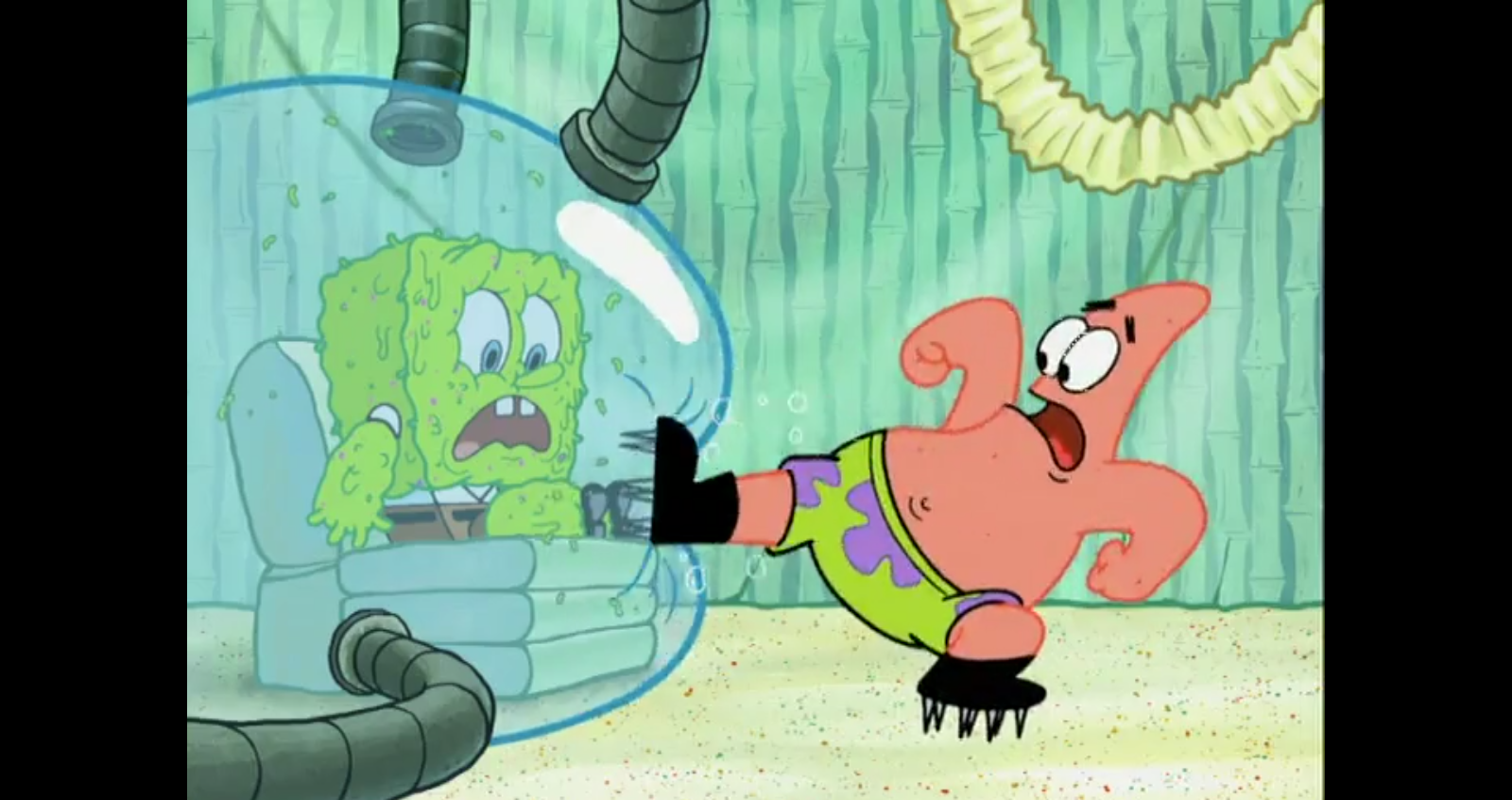 High Quality Spongebob in Quarantine w/Patrick and his cleats Blank Meme Template