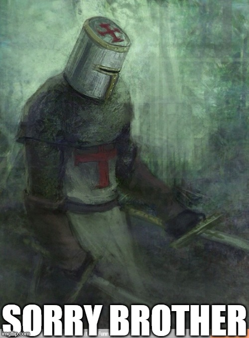 Sad Crusader | SORRY BROTHER | image tagged in sad crusader | made w/ Imgflip meme maker