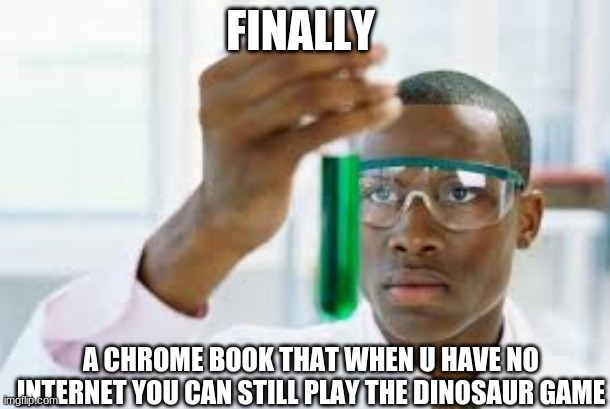 yfkuihiuihhiul | FINALLY; A CHROME BOOK THAT WHEN U HAVE NO INTERNET YOU CAN STILL PLAY THE DINOSAUR GAME | image tagged in finally | made w/ Imgflip meme maker