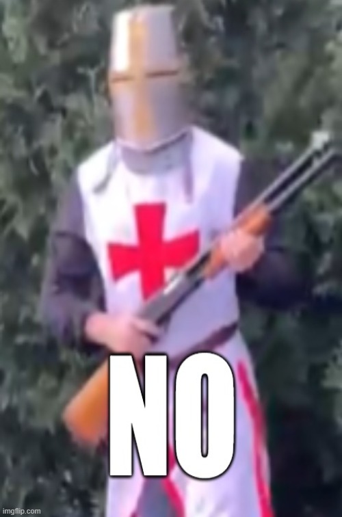 N O (meme template) | image tagged in crusader,no | made w/ Imgflip meme maker