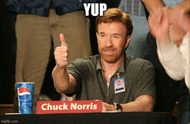 Chuck Norris Approves Meme | YUP | image tagged in memes,chuck norris approves,chuck norris | made w/ Imgflip meme maker