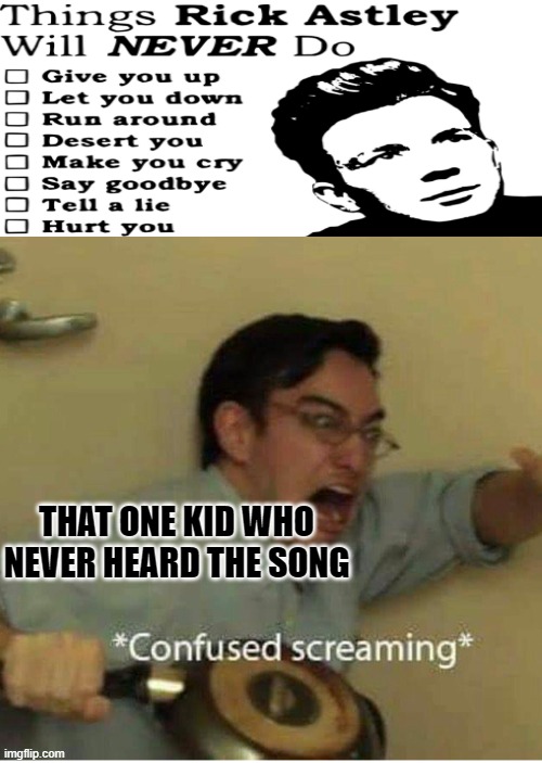 This kid never heard the song | THAT ONE KID WHO NEVER HEARD THE SONG | image tagged in confused screaming | made w/ Imgflip meme maker