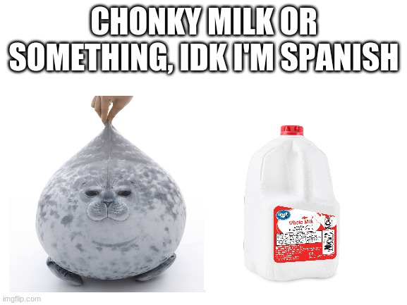 Chonky milk | CHONKY MILK OR SOMETHING, IDK I'M SPANISH | image tagged in blank white template | made w/ Imgflip meme maker