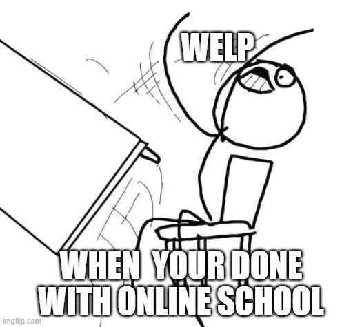 Table Flip Guy Meme | WELP; WHEN  YOUR DONE WITH ONLINE SCHOOL | image tagged in memes,table flip guy | made w/ Imgflip meme maker