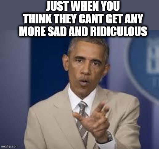 obama tan suit | JUST WHEN YOU THINK THEY CANT GET ANY MORE SAD AND RIDICULOUS | image tagged in obama tan suit | made w/ Imgflip meme maker