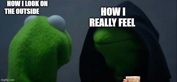 me | HOW I LOOK ON 
THE OUTSIDE; HOW I REALLY FEEL | image tagged in memes,evil kermit | made w/ Imgflip meme maker