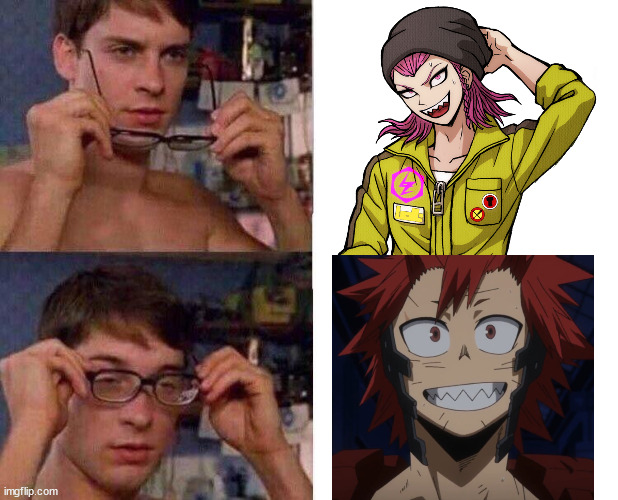 I've run out of titles | image tagged in spiderman glasses,mha,danganronpa | made w/ Imgflip meme maker