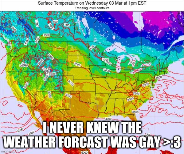 I NEVER KNEW THE WEATHER FORCAST WAS GAY >:3 | made w/ Imgflip meme maker