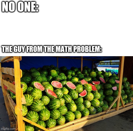 Jim has 328 Watermelons |  NO ONE:; THE GUY FROM THE MATH PROBLEM: | image tagged in fun,memes,funny | made w/ Imgflip meme maker
