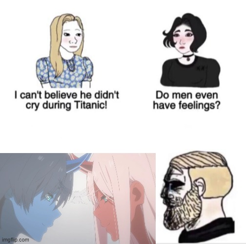 No title | image tagged in girls vs boys sad meme template,darling in the franxx,anime,zero two,02,cry | made w/ Imgflip meme maker