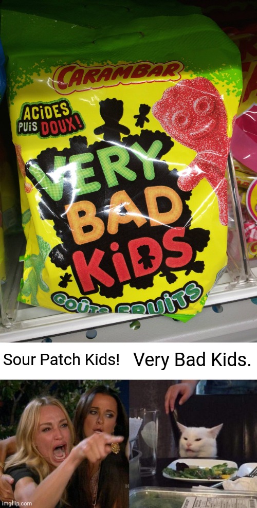 Welcome to France | Sour Patch Kids! Very Bad Kids. | image tagged in memes,woman yelling at cat | made w/ Imgflip meme maker