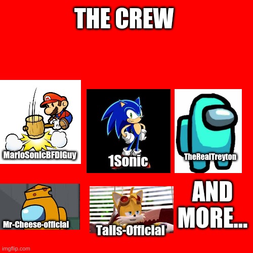 The Lucky NSAC Crew(Maine 5) + Other People In The Crew | THE CREW; MarioSonicBFDIGuy; TheRealTreyton; 1Sonic; AND MORE... Mr-Cheese-official; Tails-Official | image tagged in memes,blank transparent square | made w/ Imgflip meme maker