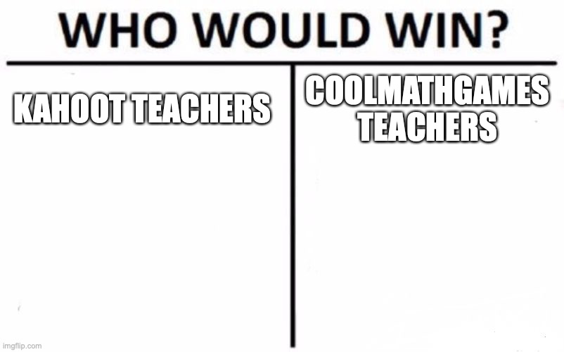 who would win | KAHOOT TEACHERS; COOLMATHGAMES TEACHERS | image tagged in memes,who would win | made w/ Imgflip meme maker