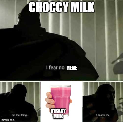Hey guys to you think Straby milk will destroy choccy milk? | CHOCCY MILK; MEME; STRABY MILK | image tagged in i fear no man | made w/ Imgflip meme maker