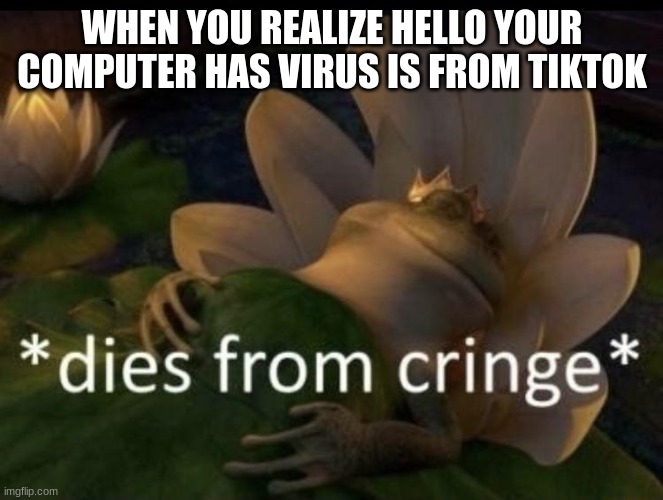 Frick Tiktok | WHEN YOU REALIZE HELLO YOUR COMPUTER HAS VIRUS IS FROM TIKTOK | image tagged in dies from cringe | made w/ Imgflip meme maker