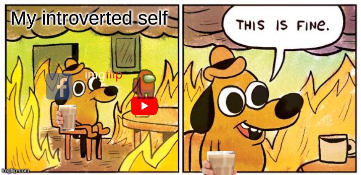 This is fine | My introverted self | image tagged in memes,this is fine | made w/ Imgflip meme maker